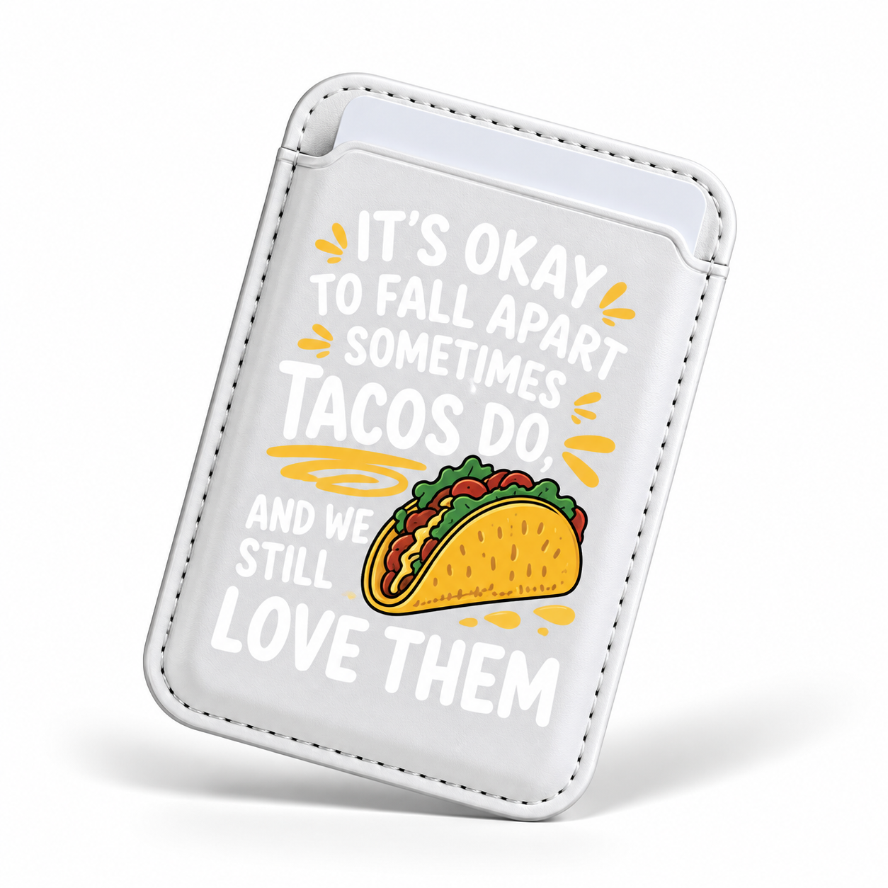 Tacos magnetic phone wallet in White